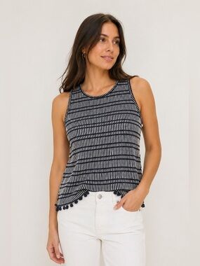 Anthropologie W5 Tassel Hem Sleeveless Tank Top Black White Large